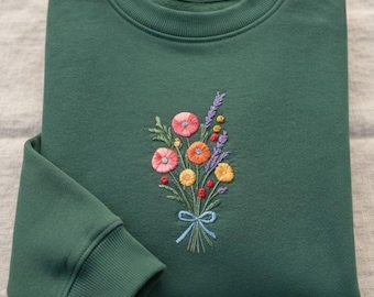 Autumn Floral Bouquet Embroidered Sweatshirt, Fall Season Pullover, Thanksgiving Gift, Cozy Botanical Sweater, Pumpkin Spice Vibes Outfit