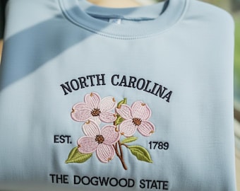 North Carolina Embroidered Shirt, The Dogwood State Sweatshirt, North Carolina Flower Crewneck, Minimalist Travel Shirt, Botanical Floral
