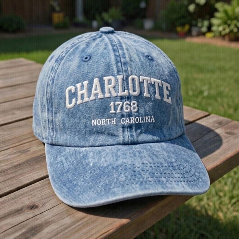 Charlotte North Carolina 1768 Embroidered Hat, Vintage City Icon Baseball Cap, Aesthetic NC State Pride Dad Hat, Local Souvenir Gift
