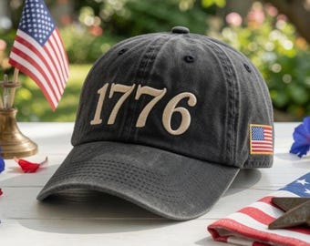 Vintage 1776 Embroidered Hat, Usa 250th American Flag Side Patch Cap, 4th Of July Patriotic Dad Cap, 1776 Independence Day Retro Gift