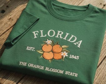 Florida Orange Blossom Embroidered T-shirt, State Flower Tee, Botanical Embroidered Shirt, Nature Lover Gift, Floral Embroidery, Citrus Tee