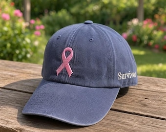 Survivor Breast Cancer Awareness Embroidered Hat, Pink Ribbon Cap, Fighter & Overcomer Gift, Inspirational Quote Hat