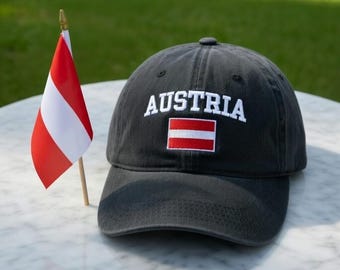 Austria Embroidered Cap, Austria Hat, Europe Sunday Gift, Mothers Day Gift, Vienna Souvenir, Patriotic Accessory, Travel Gift, Dad Cap