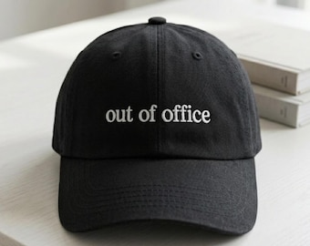 Minimalist Out Of Office Embroidered Hat, Funny Coworker Birthday Baseball Cap, Retro Travel Summer Vacation Dad Hat, Cute Corporate Gift