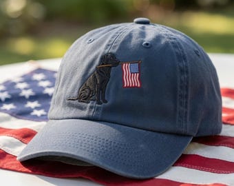 Embroidered Patriotic Black Labrador Hat, 4th of July Dog Lover Baseball Cap, Vintage American Flag Retriever Dad Hat, Independence Day Gift