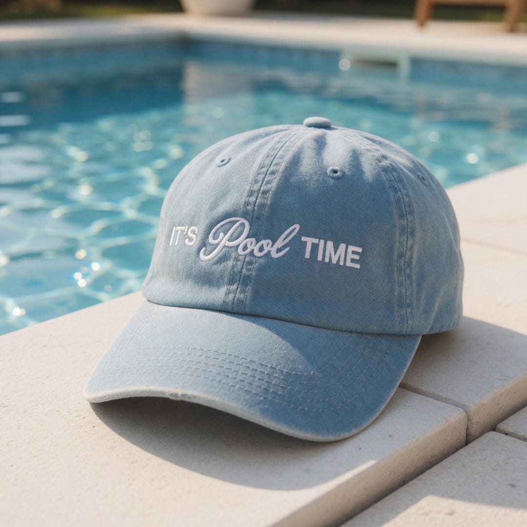 It's Pool Time Embroidered Hat, Swimming Icon Statement Cap, Aesthetic ...