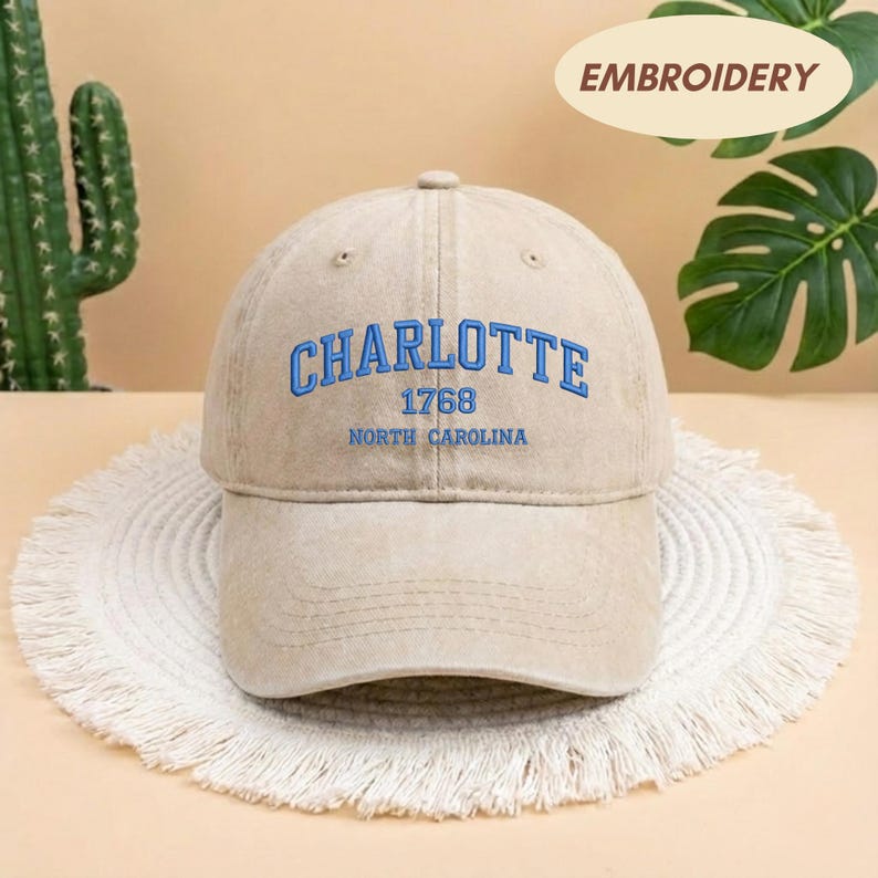 Charlotte North Carolina 1768 Embroidered Hat, Vintage City Icon Baseball Cap, Aesthetic NC State Pride Dad Hat, Local Souvenir Gift