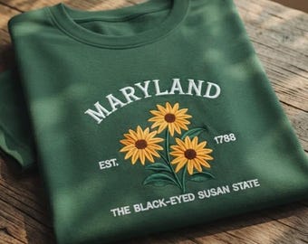 Maryland Black-Eyed Susan Embroidered T-shirt, State Flower Tee, Botanical Embroidered Shirt, Nature Lover Gift, Floral Embroidery