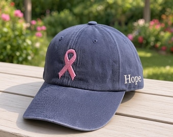Breast Cancer Awareness Embroidered Hat, Hope Ribbon Cap, Cancer Survivor Support Gift, Warrior Inspiration Hat, Meaningful Gift