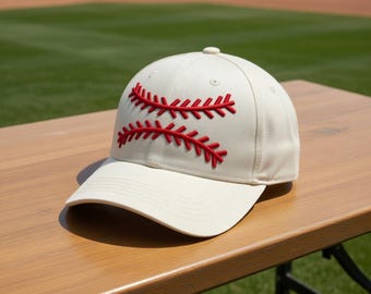 Baseball Laces 3D Puff Hat, Raised Embroidered Baseball Mom Cap, Mothers Day Gift, Game Day Accessory, Aesthetic Dad Cap, Sports Lover Gift