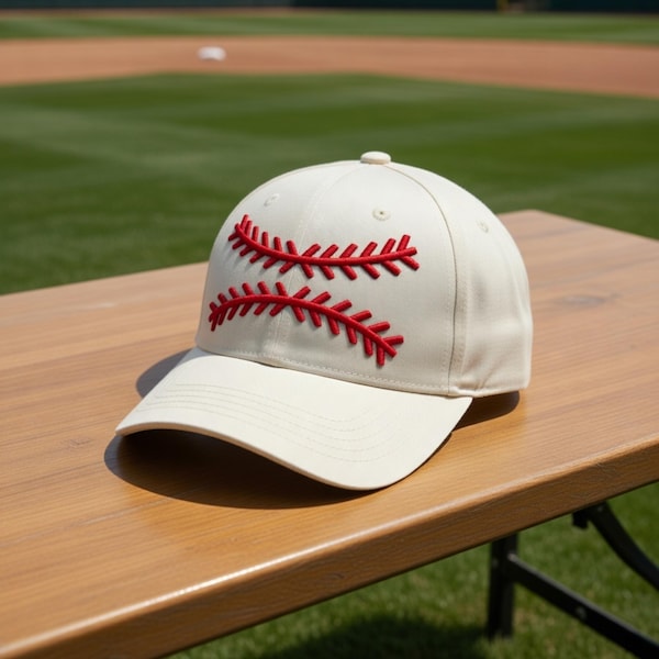 Baseball Laces 3D Puff Hat, Raised Embroidered Baseball Mom Cap, Mothers Day Gift, Game Day Accessory, Aesthetic Dad Cap, Sports Lover Gift