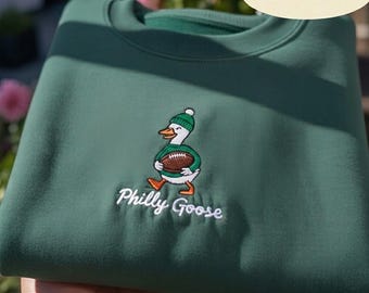 Philly Goose Embroidered Shirt, Cute Duck Animal Pullover, Funny Bird Lover Gift, Fall Autumn Apparel, Casual Graphic Shirt