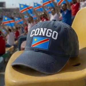 Embroidered Congo Flag Soccer 2026  Cap, Central African Team Cap, Democratic Republic of the Congo Supporter, National Heritage Pride Cap