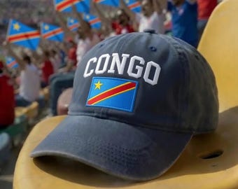 Embroidered Congo Flag Soccer 2026  Cap, Central African Team Cap, Democratic Republic of the Congo Supporter, National Heritage Pride Cap