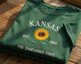 Kansas Sunflower Embroidered T-shirt, State Flower Tee, Botanical Embroidered Shirt, Nature Lover Gift, Floral Embroidery, Sunflower Tee