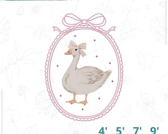 Archivo de bordado de ganso con lazo, patrón para bebé niña y niño, diseño para habitación infantil, proyecto de bricolaje, regalo para recién nacido, decoración de habitación infantil, descarga digital