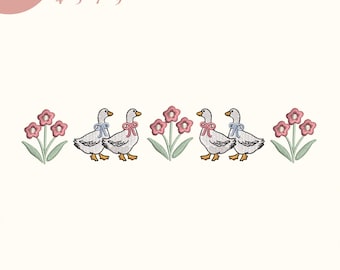 Diseño de inspiración vintage bordado, diseño de decoración de segunda mano, archivos de máquina inspirados en Cottagecore acolchados de los años 90, divertidos animales de Cottagore digitales