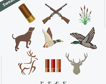 Paquete de mini diseños de bordado de iconos de caza, diseños de ciervos de caza sureños para bordado a máquina, mini patrones de puntada de caza pes VP3