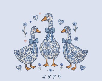 Archivo de diseño de bordado con apliques de gansos de segunda mano, diseño vintage de gansos de la abuela, archivos de máquina de gansos de estilo rústico, descarga digital PES