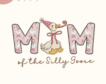 Archivo de diseño de bordado de cumpleaños de un ganso tonto, diseño a juego para el primer cumpleaños familiar, regalo divertido de ganso para mamá y papá, atuendo de fiesta personalizado