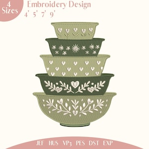 Pyrex Colonial Mist Bowls Embroidery Design, Vintage Kitchen (Digital Download, 4 Sizes)