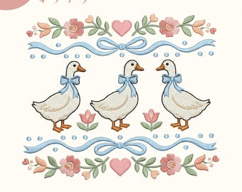 Archivo de diseño de bordado de ganso vintage de los años 80, diseño a juego para el primer cumpleaños familiar, regalo divertido de ganso para mamá y papá, descarga digital pes dst