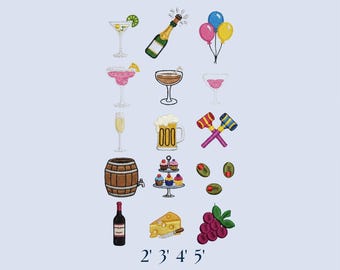 Juego de 15 mini diseños de bordado de cócteles, archivos de bordado a máquina de cócteles, descarga digital instantánea, 15 mini diseños de 2 a 5 pulgadas