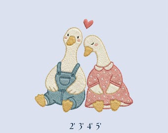 Diseño de ganso bordado vintage para parejas, diseño de pato de granja, archivos de máquina de ganso de arte popular cottagecore, divertidos animales cottagecore
