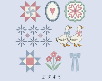 Paquete de diseños bordados de inspiración vintage, diseño de decoración de segunda mano, archivos de máquinas Cottagecore, divertidos animales de Cottagore, descarga digital pes