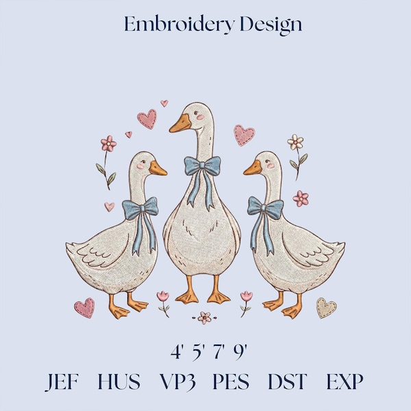 Plik z projektem haftu "Gęsi z second-handu", wzór "Gęsi w stylu vintage" z babcią, pliki maszynowe do haftu "Cottagecore Folk Art Goose", cyfrowe pobieranie pliku PES dst