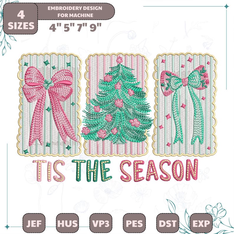Tis the Season Embroidery Design File, Merry Christmas Design Winter ...
