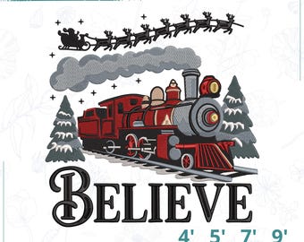 Diseños de bordado del Tren de Navidad, patrón de bordado del Expreso Polar, descarga digital de bordado a máquina de copos de nieve navideños