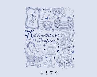 Diseño bordado "Prefiero estar comprando artículos de segunda mano", Diseño de decoración de segunda mano, Archivos de máquinas de segunda mano minimalistas Cottagecore, Amante de los artículos de segunda mano retro digital