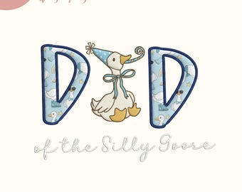 Archivo de diseño de bordado de cumpleaños de un ganso tonto, diseño a juego para el primer cumpleaños familiar, regalo divertido de ganso para mamá y papá, atuendo de fiesta personalizado