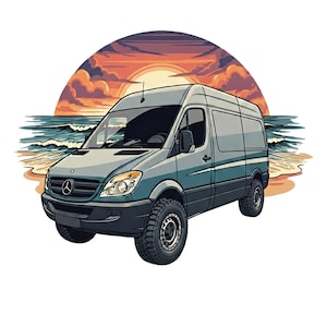 Sprinter Van Sunset Art: Van Life Coastal Decor (Digital Download PNG/JPG/PDF)