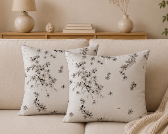 Set di 2 federe per cuscini in 100% cotone, 40 x 40 cm, con motivo floreale di fiori di ciliegio, sakura primaverile, stagionali, cuscini decorativi per divano, certificati Oeko-Tex.