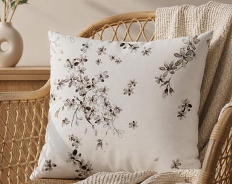 Fodera per cuscino in 100% cotone, 40 x 40 cm, motivo floreale di fiori di ciliegio, sakura primaverile, cuscino decorativo stagionale per divano, certificato Oeko-Tex.