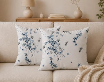 Set di 2 federe per cuscini in 100% cotone, 40 x 40 cm, con motivo floreale di fiori di ciliegio Sakura, perfette per la primavera, cuscini decorativi per divano, certificate Oeko-Tex.