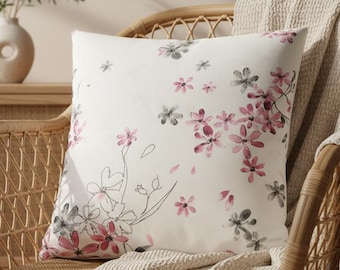 Fodera per cuscino 40x40 cm, motivo fiori di ciliegio Sakura, stile giapponese, in cotone certificato Oeko-Tex, fodera decorativa per cuscino da divano o letto con cerniera.