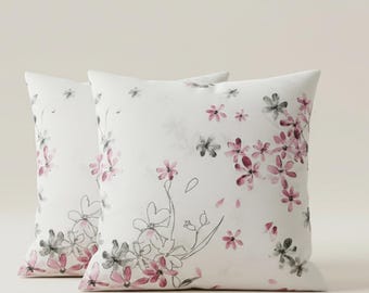 Set di 2 federe per cuscini, 40 x 40 cm, con motivo a fiori di ciliegio Sakura, stile giapponese, 100% cotone (certificato Oeko-Tex), federe decorative con cerniera.