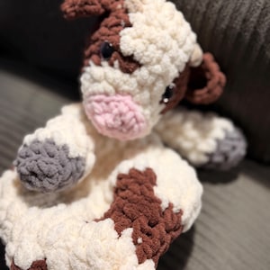 Crochet Cow Lovey | Handmade Baby Security Blanket | Soft Plush Cow Plushie