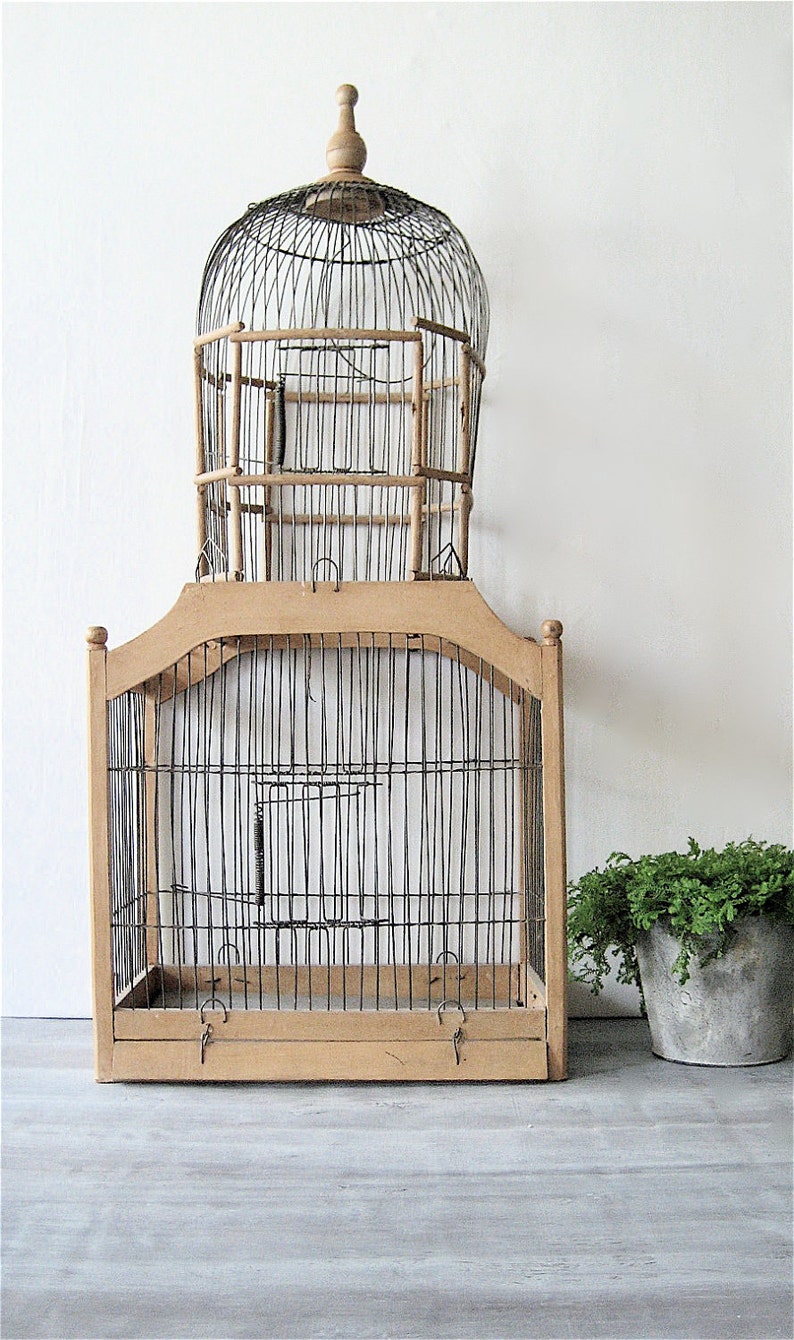 Vintage Tall Wood Wire Birdcage Etsy
