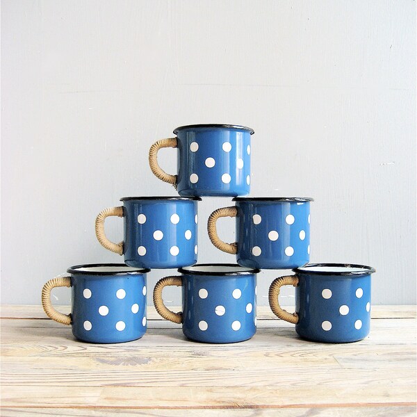 Vintage Polka Dot Enamel Mugs