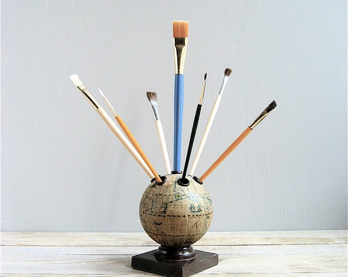 Vintage World Globe Pencil Holder Etsy