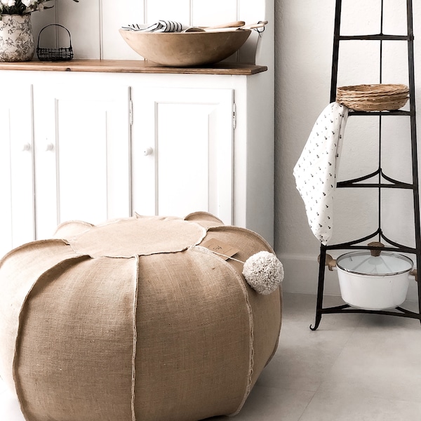 Burlap XLarge 28" Pouf/Ottoman, Floor Pillow