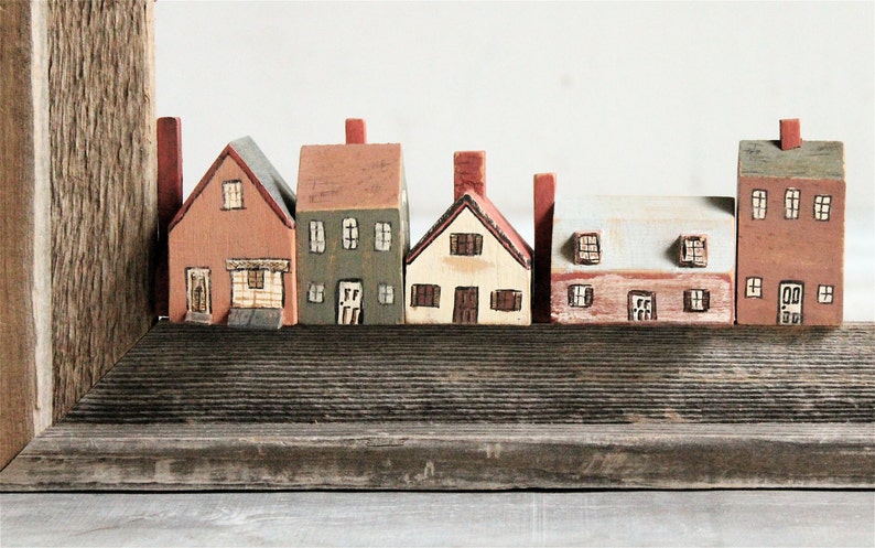Vintage Folk Art Wooden Houses/Village Etsy