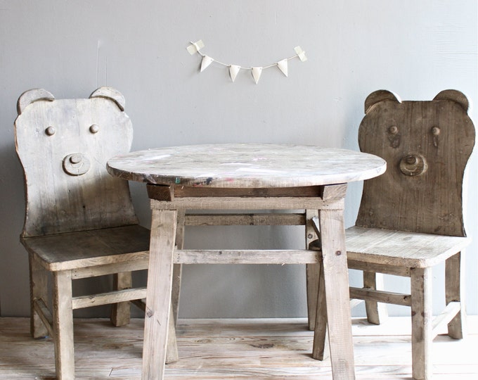 Vintage Wooden Set Children Table W/chairs - Etsy
