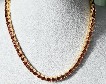 4 MM Square Cut Garnet Tennis Necklace, Unique Garnet Chain Link 
