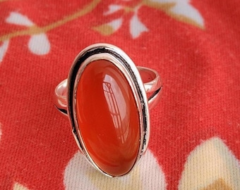 925 Sterling Silver Band Carnelian Ring, Unique Handmade Orange Gemstone,