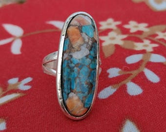 Oyster Turquoise Ring: Boho Sterling Silver Statement Ring